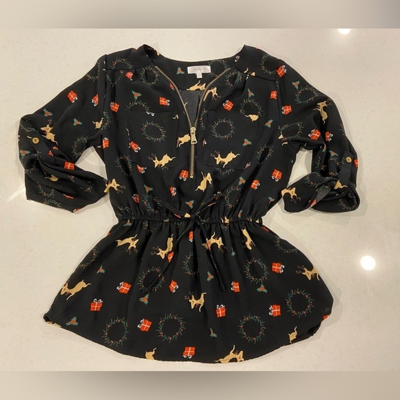 Stella Tweed XS Gifts Wreaths And Reindeer Christmas Blouse - Picture 1 of 10